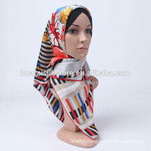 2014 100% silk big size flower stylish muslim hijab wholesale
